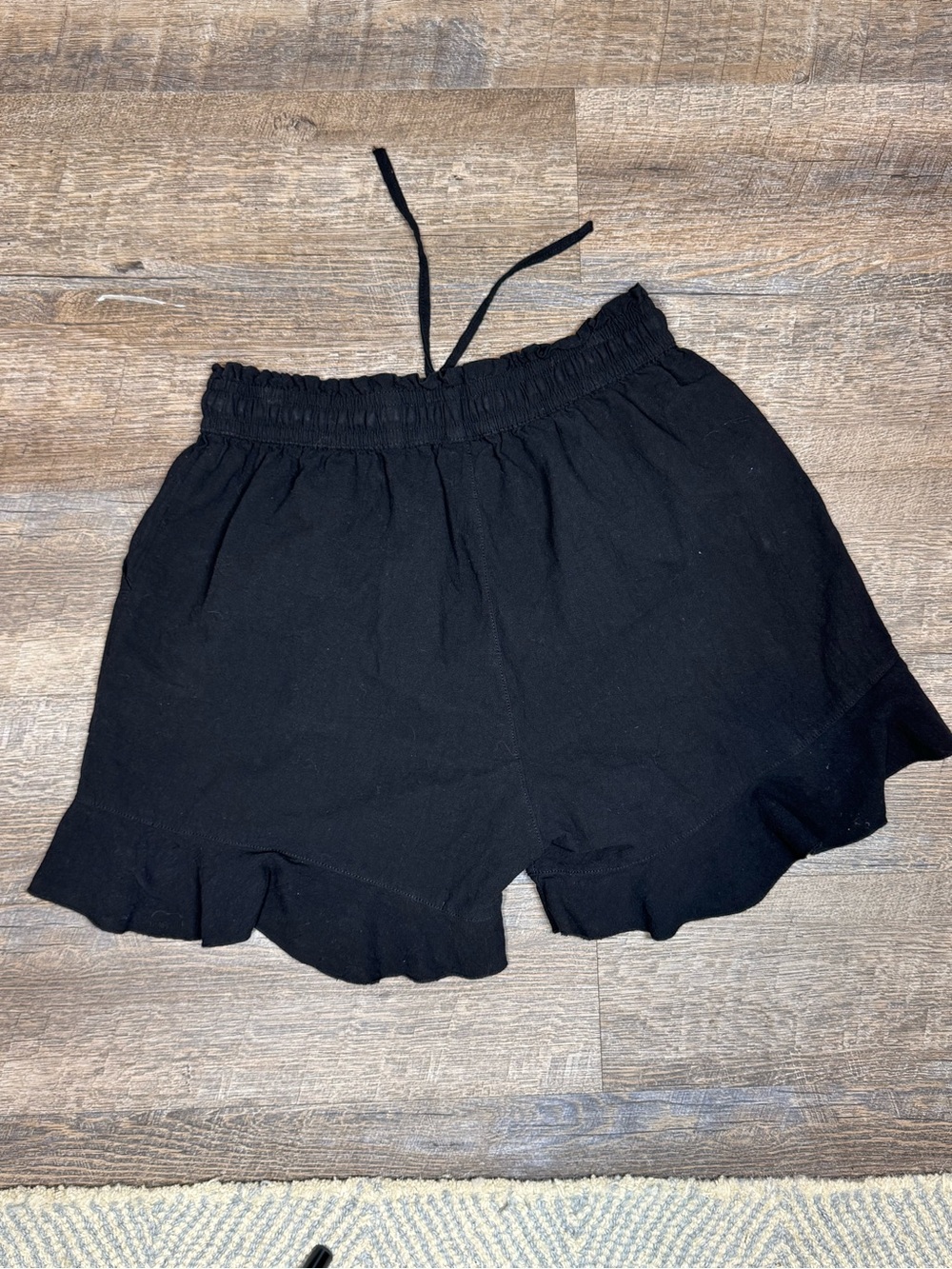 Black Linen Blend Ruffle Hem Drawstring Shorts SZ M - Picture 11 of 15